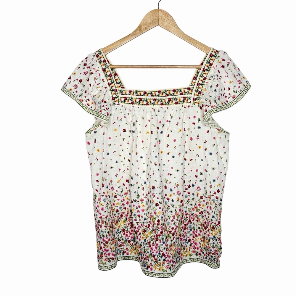 Floral Cottagecore Boho Top Womens M Max Studio Square Neck Artsy Indie Granola